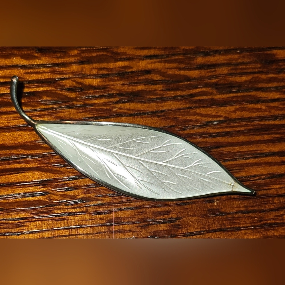 David Andersen Midcentury Enamel Leaf Brooch by Willy Winnaess